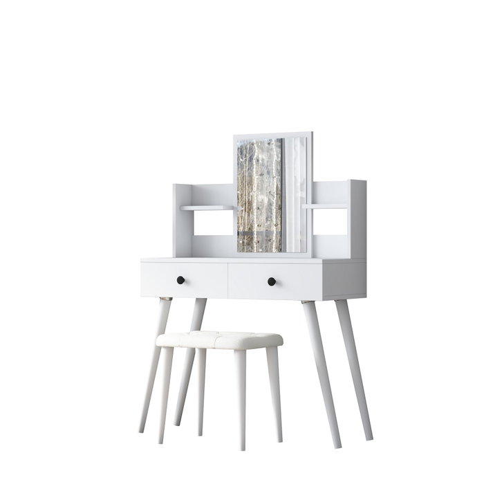 Hanah Home Mesa de Maquillaje con Pouf en Blanco